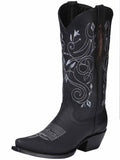 El General Women’s Leather Cowgirl Boots - Made in Mexico - Black 34514