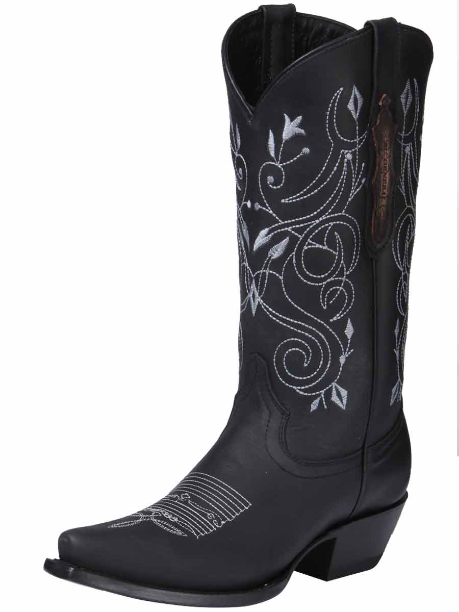 El General Women’s Leather Cowgirl Boots - Made in Mexico - Black 34514
