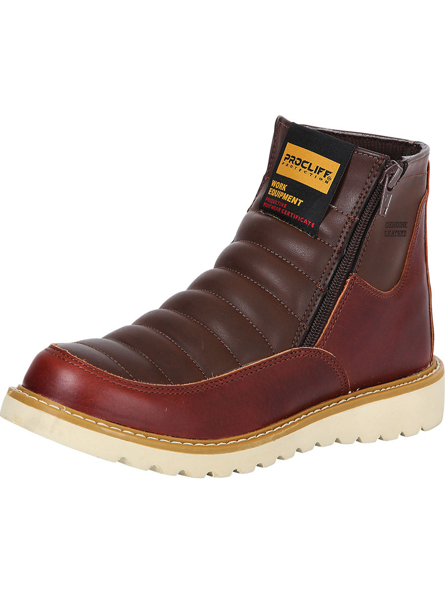 ProCliff Women's Leather Work Boot with Zipper - Made in Mexico - Pull Up Vino Wine 35205