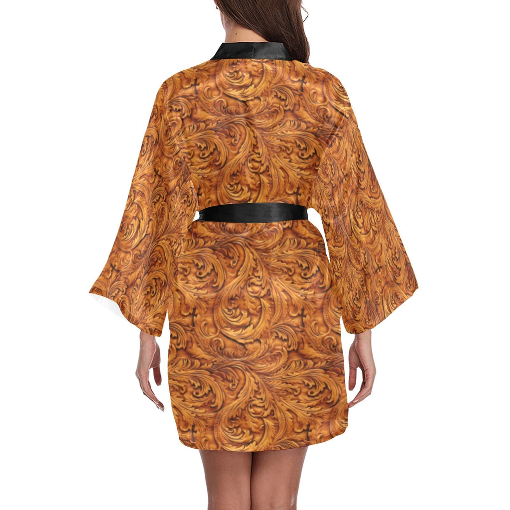 Baha Ranch Tooled Leather Print Women's Lounge Kimono Robe by Baha Ranch Western Wear - product image 2