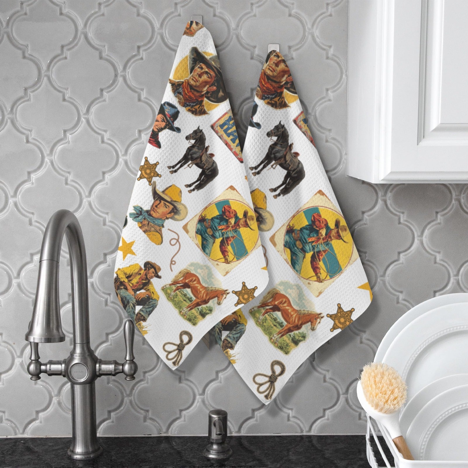 Baha Ranch Vintage Cowboy Collage Dish Towel Set of 2 Made in America by Baha Ranch Western Wear - product image 3