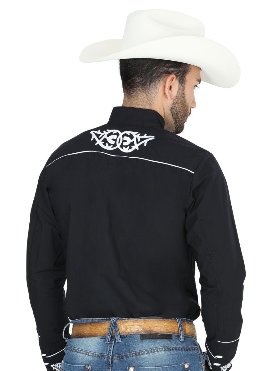 El General Men's Traditional Embroidered Western Charro Shirt Black/White 40782 — view 2