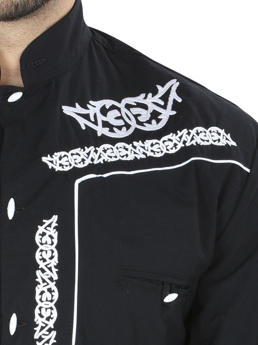El General Men's Traditional Embroidered Western Charro Shirt Black/White 40782 — view 3