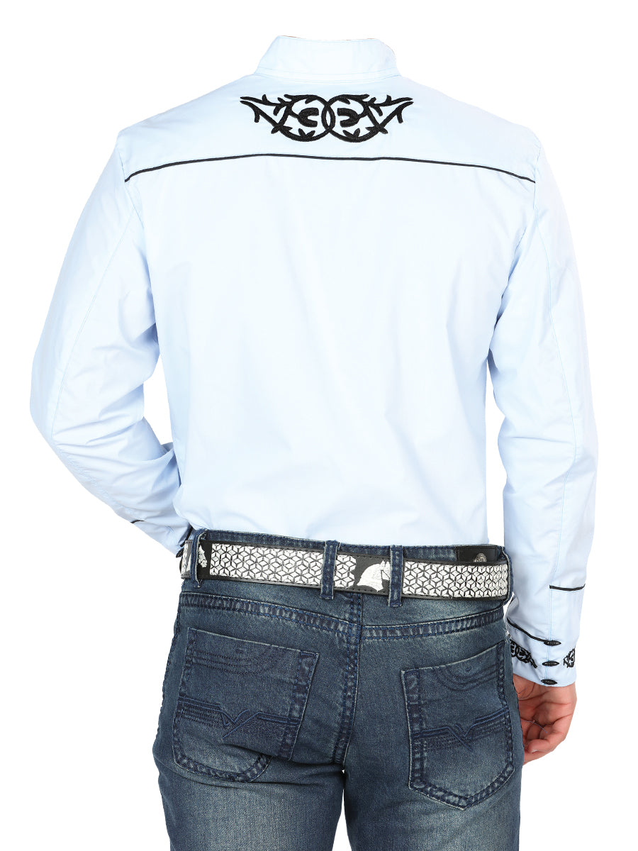 El General Men's Traditional Embroidered Western Charro Shirt Blue/Black 40785 — view 2