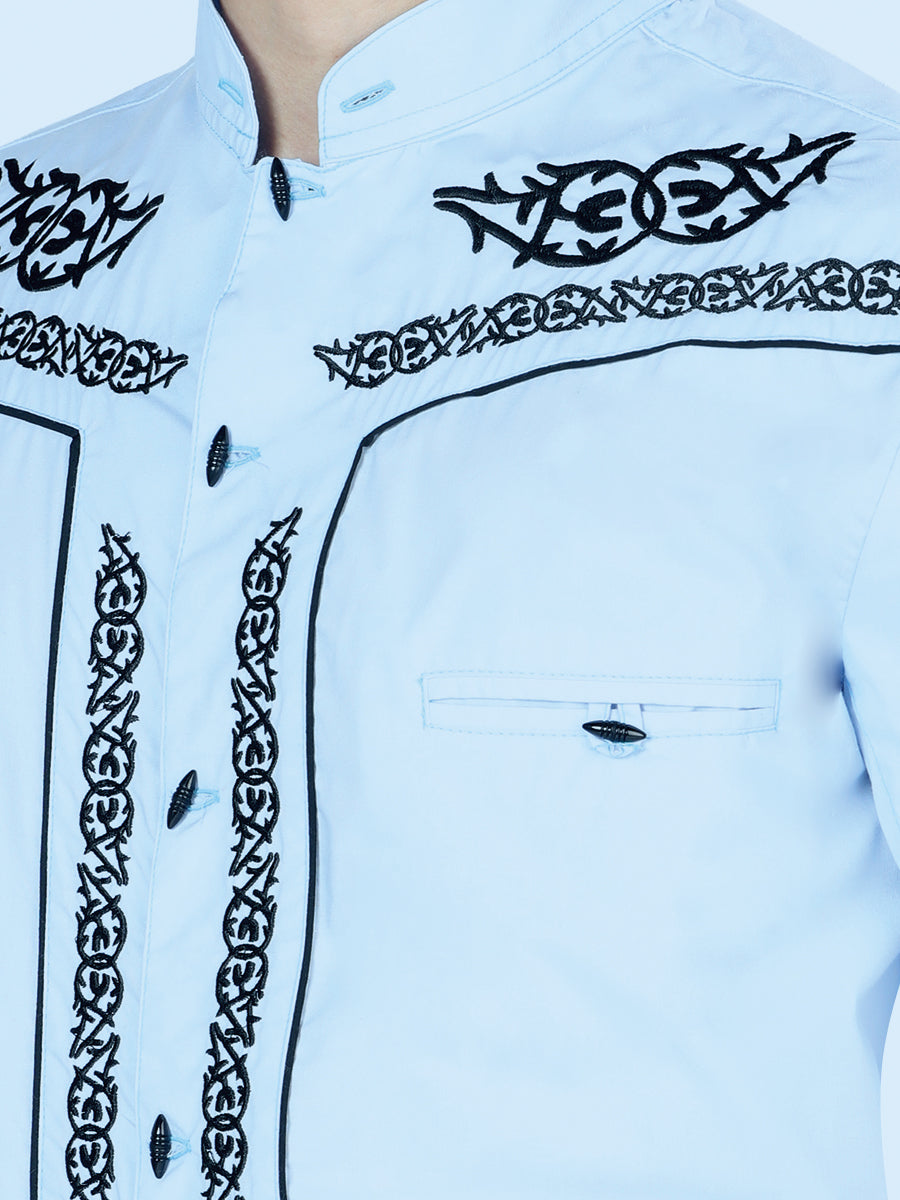 El General Men's Traditional Embroidered Western Charro Shirt Blue/Black 40785 — view 3