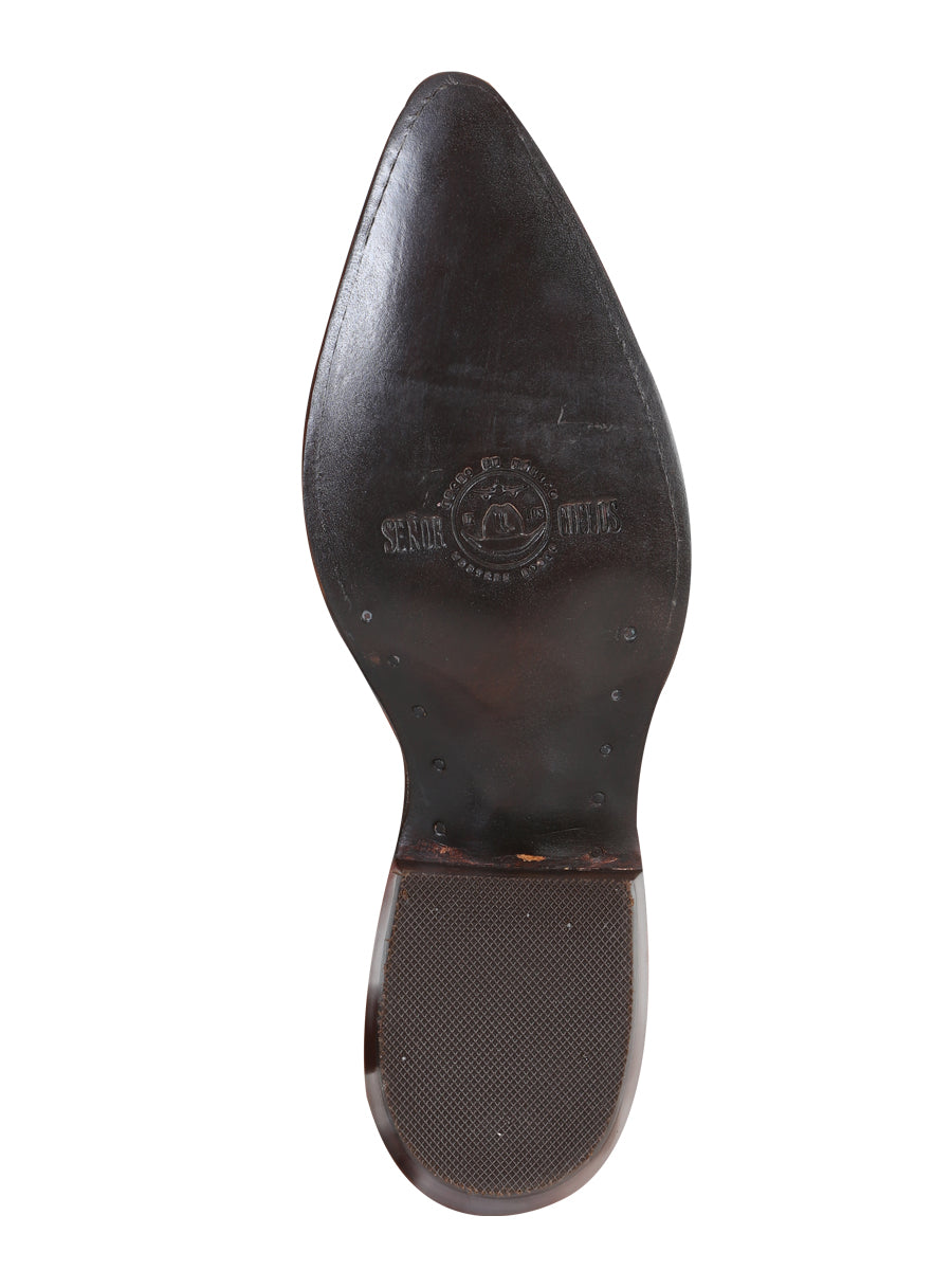Men’s Pointed Toe Leather Cowboy Boot - Imitation Ostrich Print - Cognac 40835 — view 7