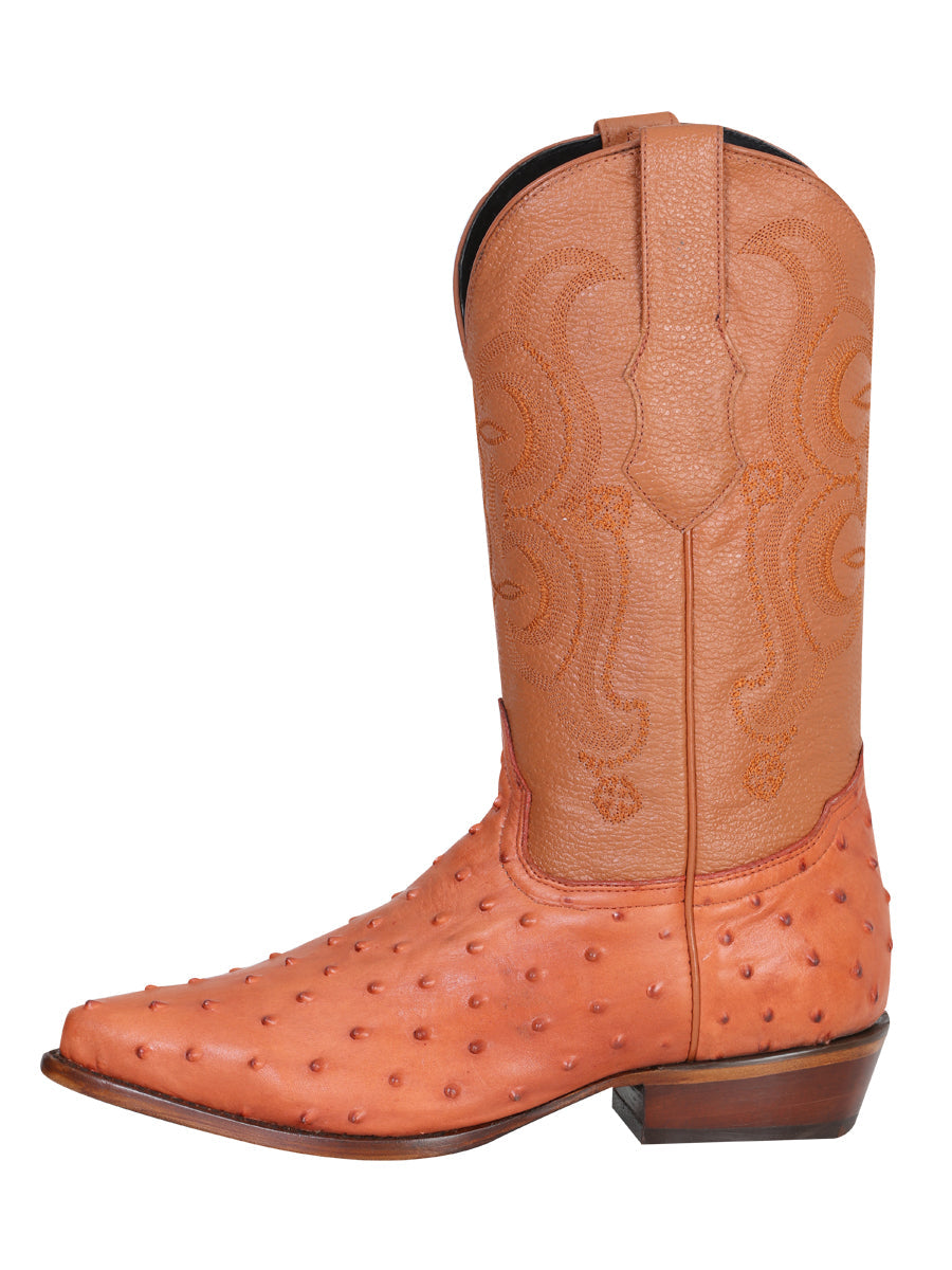 Men’s Pointed Toe Leather Cowboy Boot - Imitation Ostrich Print - Cognac 40835 — view 2