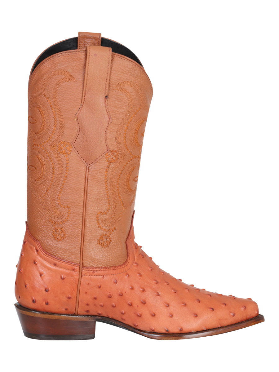 Men’s Pointed Toe Leather Cowboy Boot - Imitation Ostrich Print - Cognac 40835 — view 3