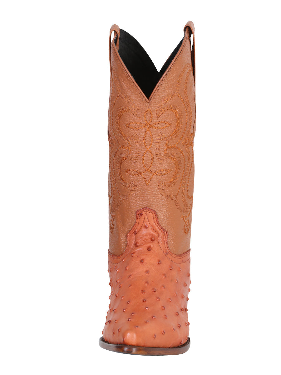 Men’s Pointed Toe Leather Cowboy Boot - Imitation Ostrich Print - Cognac 40835 — view 4