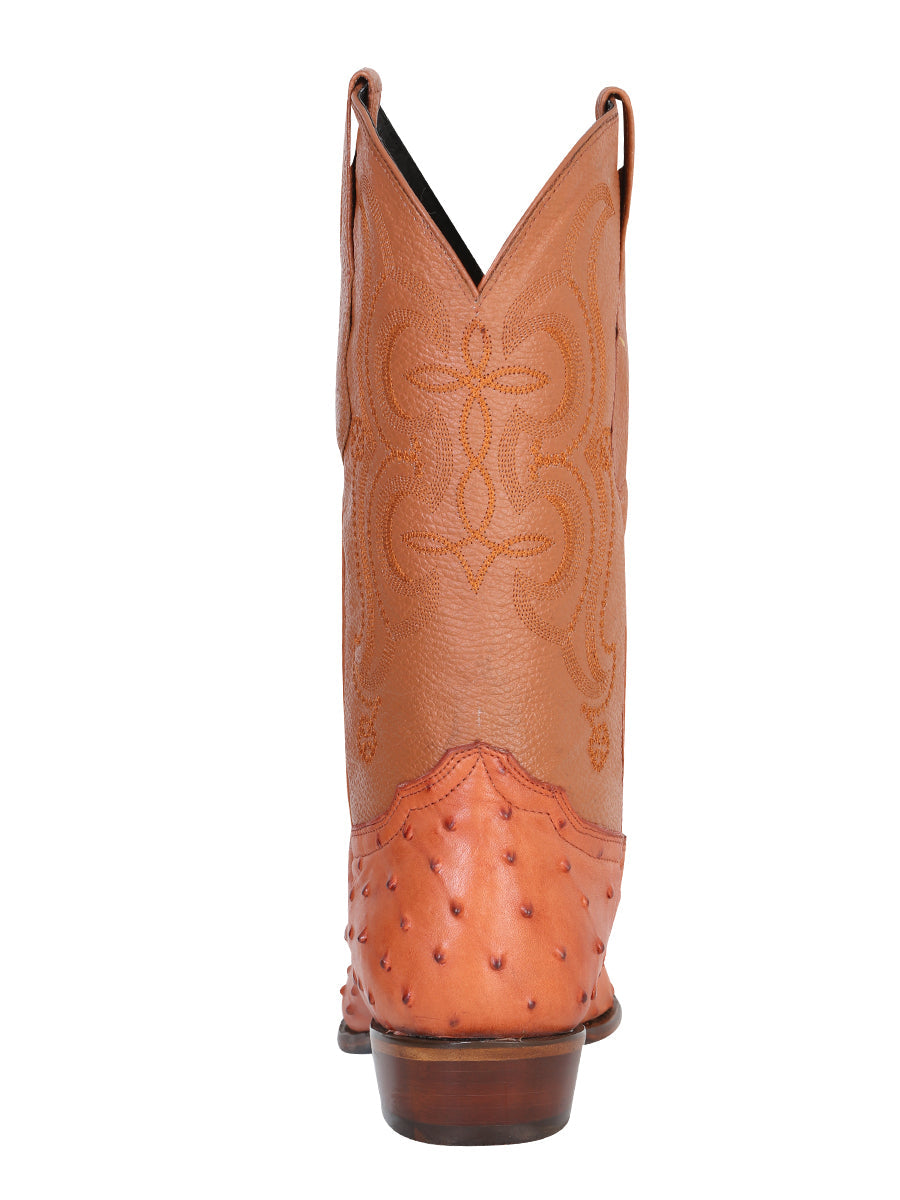 Men’s Pointed Toe Leather Cowboy Boot - Imitation Ostrich Print - Cognac 40835 — view 5