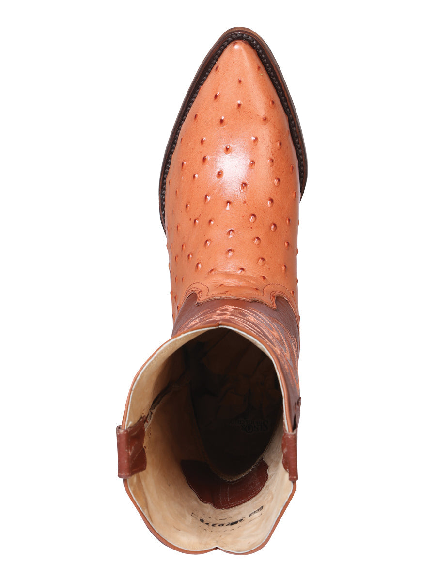 Men’s Pointed Toe Leather Cowboy Boot - Imitation Ostrich Print - Cognac 40835 — view 6