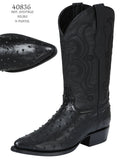 Men’s Leather Pointed Toe Western Cowboy Boots - Embossed Leather Ostrich Print - Black 40836