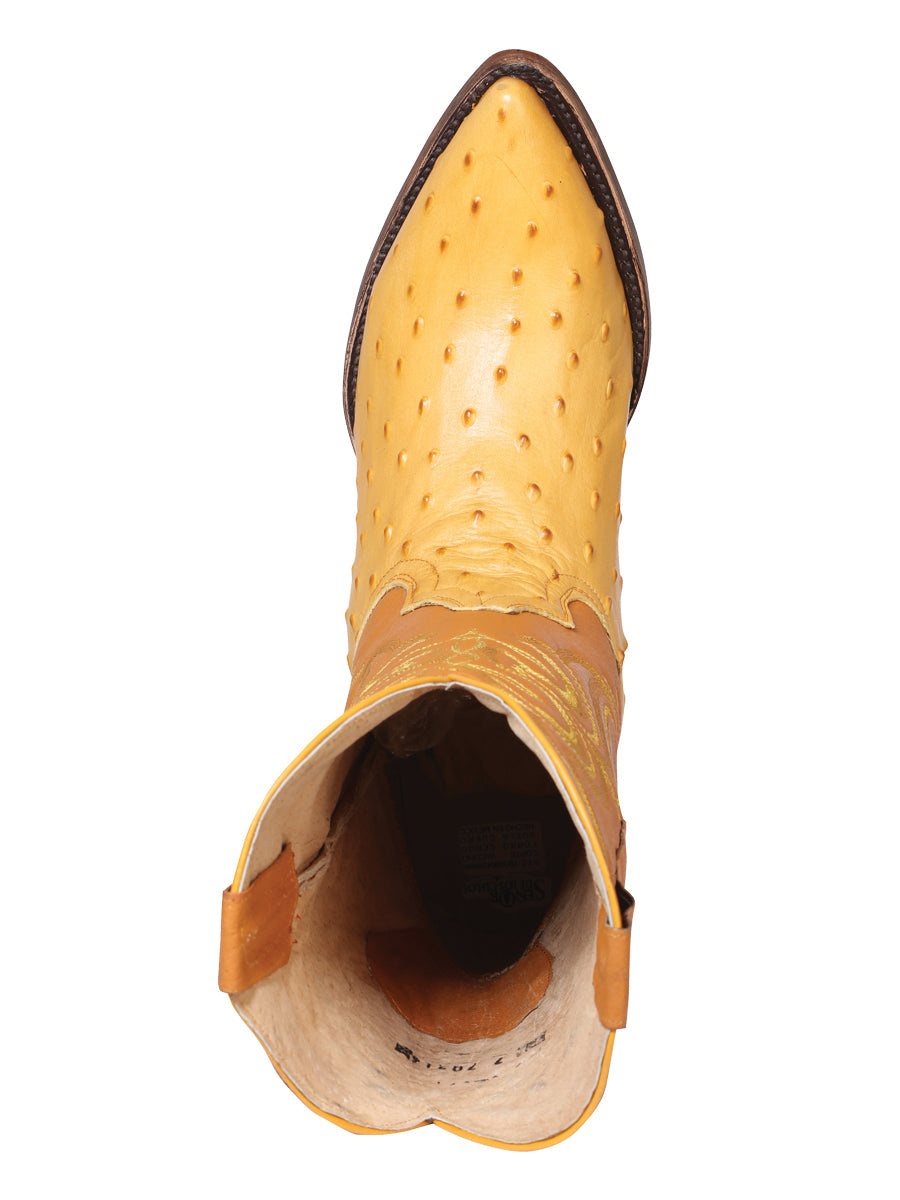 Men's Pointed Toe Leather Cowboy Boots - Made in Mexico - Embossed Ostrich Print - Butter 40837 — view 2