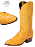 Men's Pointed Toe Leather Cowboy Boots - Made in Mexico - Embossed Ostrich Print - Butter 40837