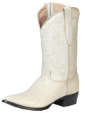 Men’s Pointed Toe Leather Cowboy Boots - Made in Mexico - Embossed Ostrich Print - Bone White 40839