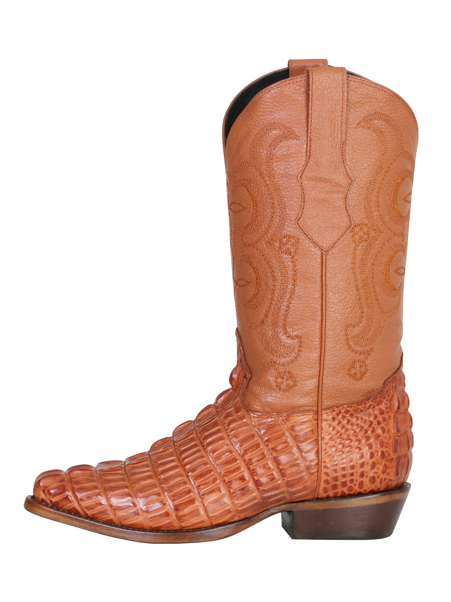 Men's Pointed Toe Leather Cowboy Boot - Made in Mexico - Embossed Hornback Caiman Print - Cognac 40841 — view 2
