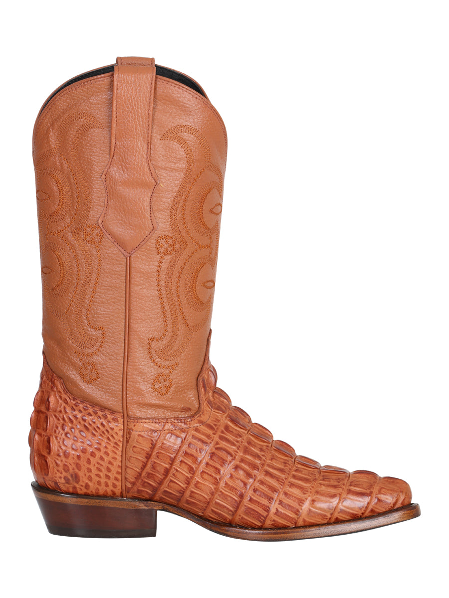 Men's Pointed Toe Leather Cowboy Boot - Made in Mexico - Embossed Hornback Caiman Print - Cognac 40841 — view 3