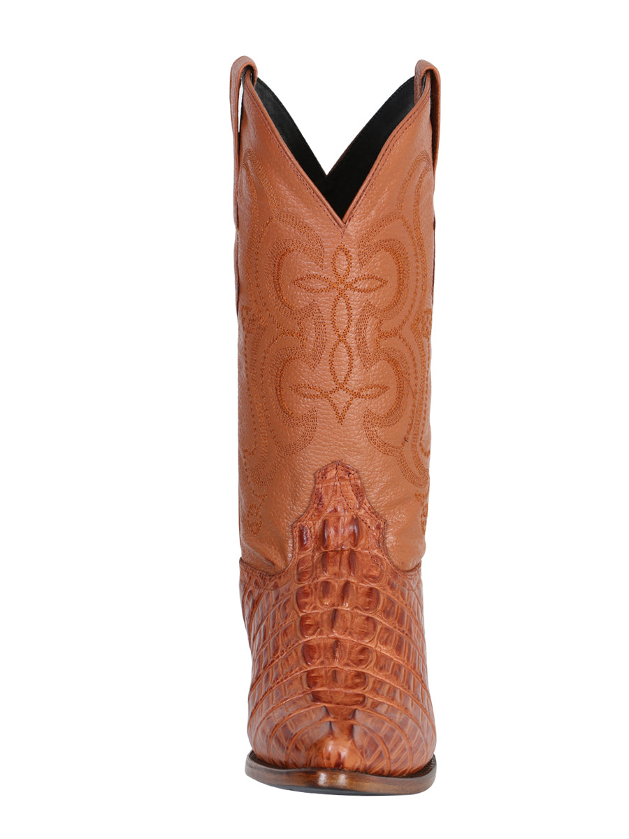 Men's Pointed Toe Leather Cowboy Boot - Made in Mexico - Embossed Hornback Caiman Print - Cognac 40841 — view 4