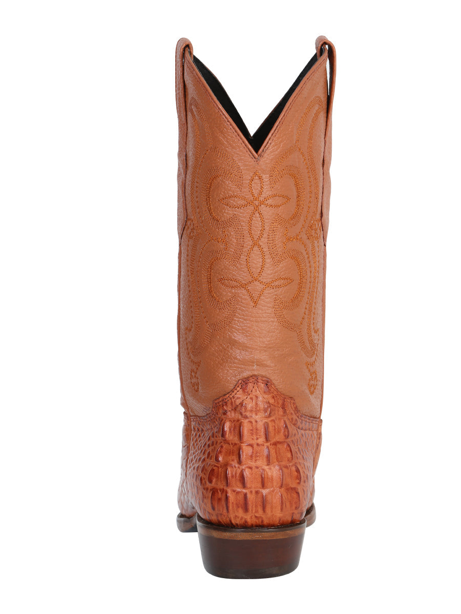 Men's Pointed Toe Leather Cowboy Boot - Made in Mexico - Embossed Hornback Caiman Print - Cognac 40841 — view 5