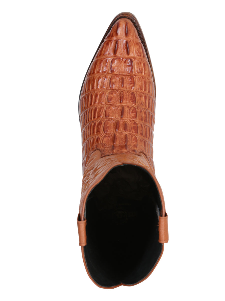 Men's Pointed Toe Leather Cowboy Boot - Made in Mexico - Embossed Hornback Caiman Print - Cognac 40841 — view 6