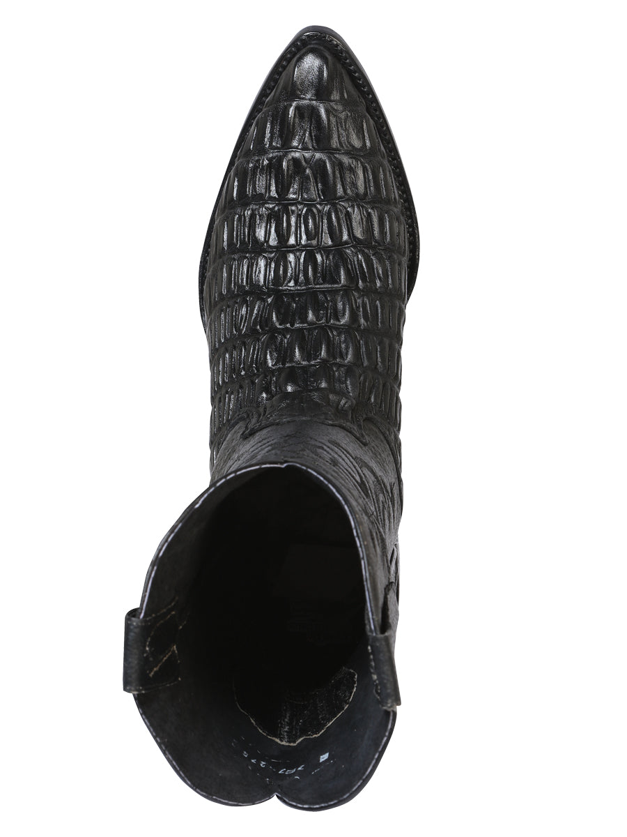 Men's Pointed Toe Leather Cowboy Boots - Made in Mexico - Embossed Hornback Caiman Print - Black 40842 — view 2