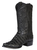 Men's Pointed Toe Leather Cowboy Boots - Made in Mexico - Embossed Hornback Caiman Print - Black 40842