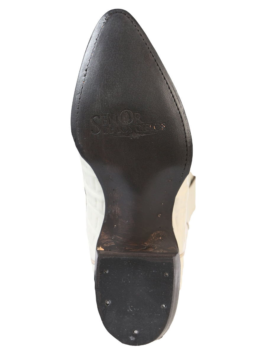Men’s Pointed Toe Cowboy Boot - Made in Mexico - Embossed Hornback Caiman Print - Bone White 40845 — view 3