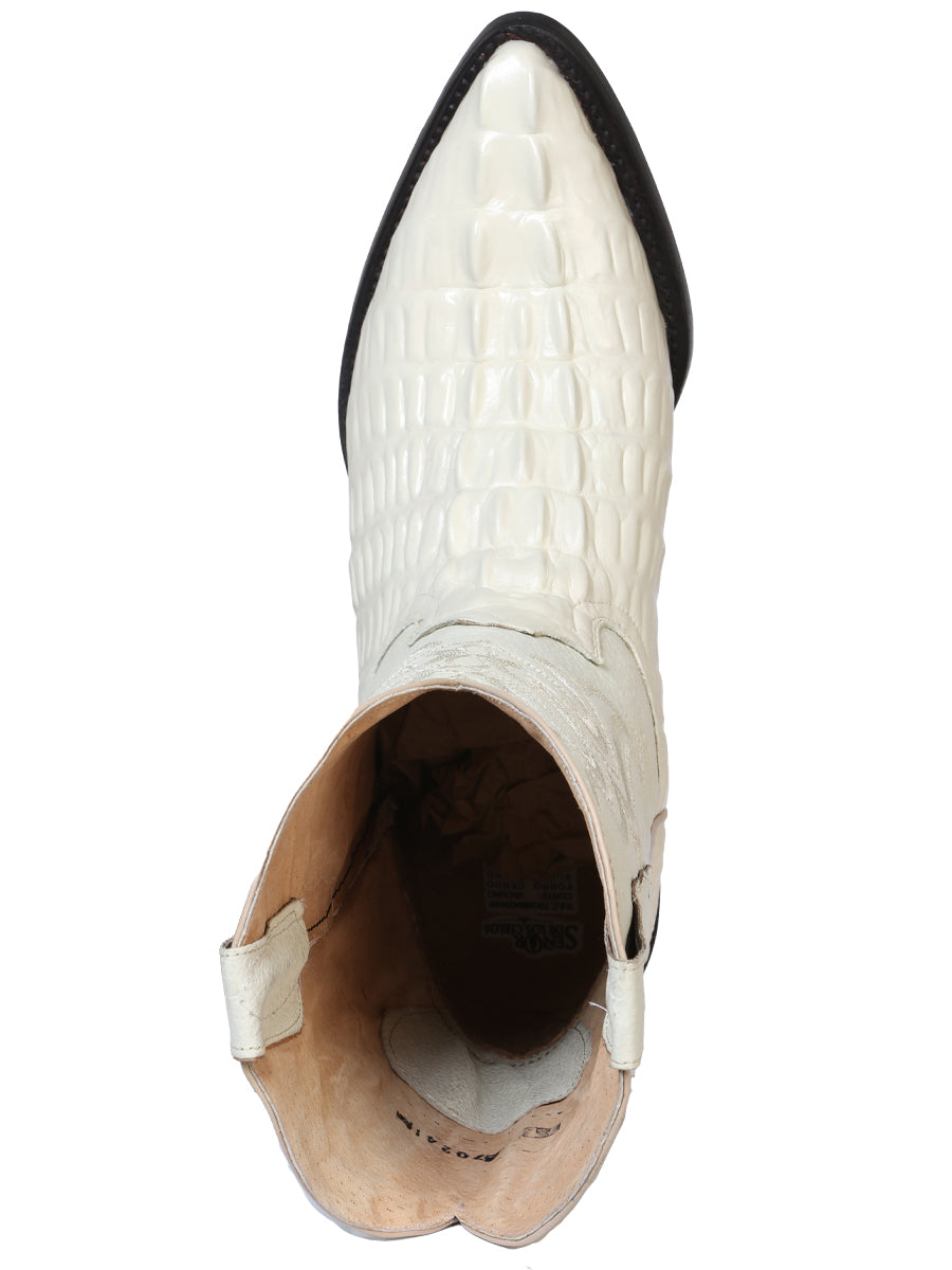 Men’s Pointed Toe Cowboy Boot - Made in Mexico - Embossed Hornback Caiman Print - Bone White 40845 — view 2