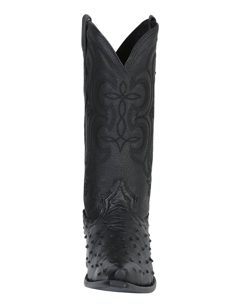 Men’s Snip Toe Leather Western Cowboy Boot - Embossed Ostrich Print - Black 40848 — view 2