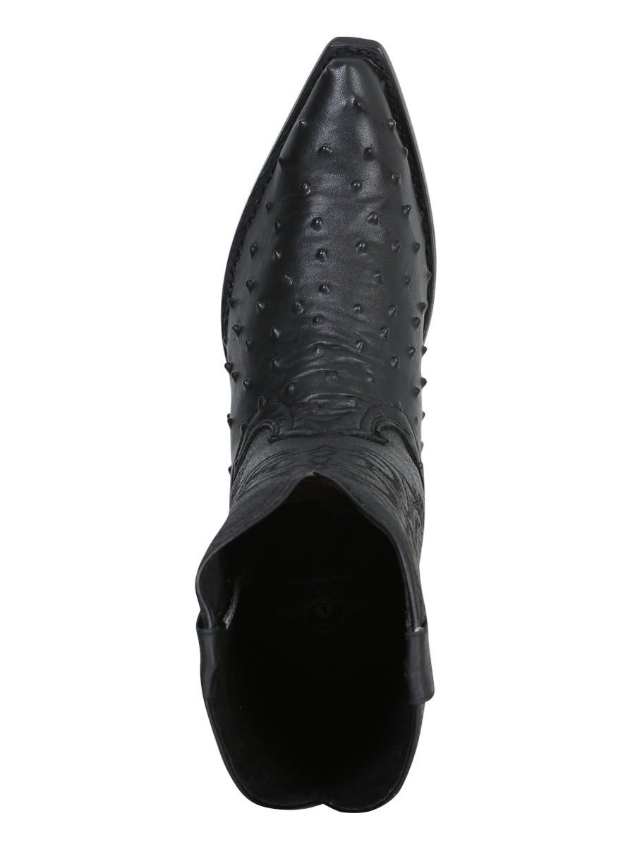 Men’s Snip Toe Leather Western Cowboy Boot - Embossed Ostrich Print - Black 40848 — view 4