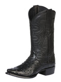 Men’s Snip Toe Leather Western Cowboy Boot - Embossed Ostrich Print - Black 40848