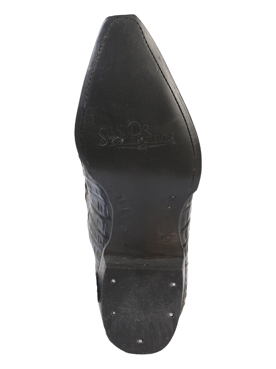 Men's Snip Toe Leather Cowboy Boots - Made in Mexico - Embossed Hornback Caiman Print - Black 40854 — view 3