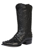 Men's Snip Toe Leather Cowboy Boots - Made in Mexico - Embossed Hornback Caiman Print - Black 40854