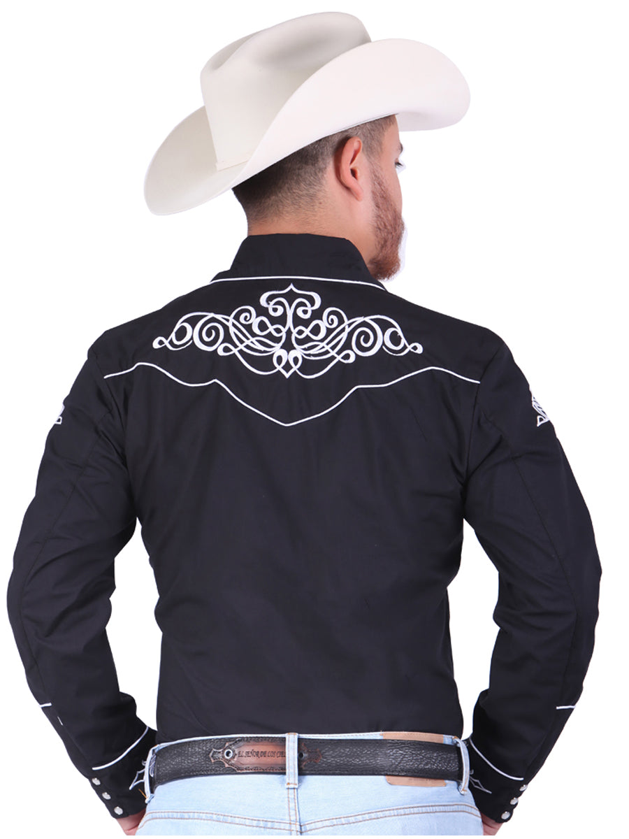 El General Men's Traditional Embroidered Western Charro Shirt Black/White 40983 — view 2