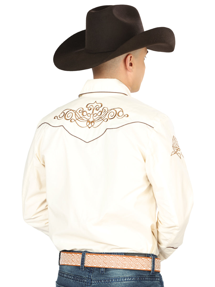 El General Men's Traditional Embroidered Western Shirt Beige/Gold 40986 — view 2