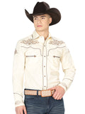 El General Men's Traditional Embroidered Western Shirt Beige/Gold 40986