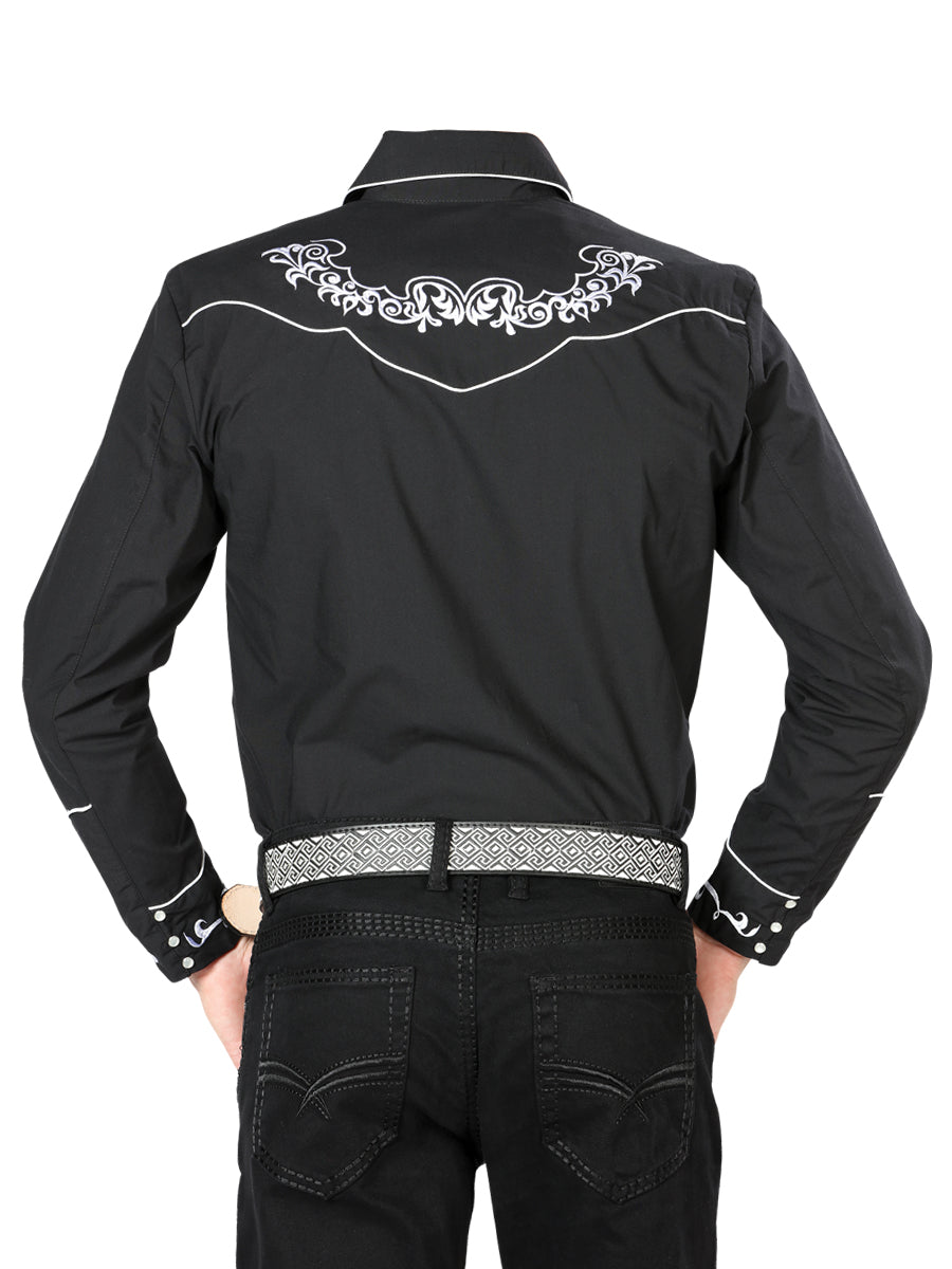 El General Men's Traditional Embroidered Western Charro Shirt Black/White 40987 — view 2
