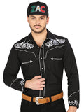 El General Men's Traditional Embroidered Western Charro Shirt Black/White 40987