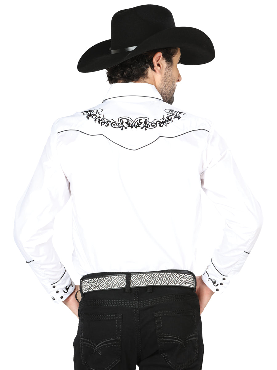 El General Men's Traditional Embroidered Western Charro Shirt White/Black 40988 — view 2