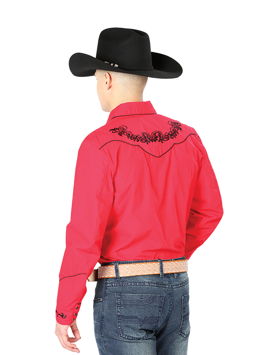 El General Men's Traditional Embroidered Western Charro Shirt Red/Black 40989 — view 2