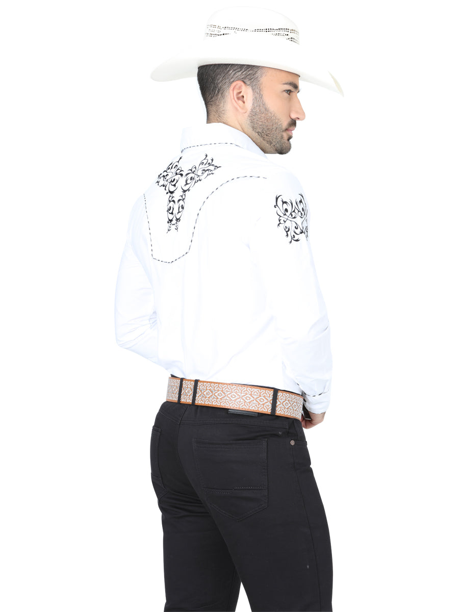 El General Men's Traditional Embroidered Western Charro Shirt White/Black 40991 — view 2