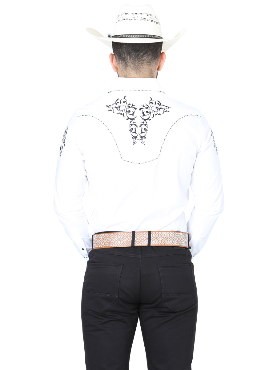 El General Men's Traditional Embroidered Western Charro Shirt White/Black 40991 — view 3