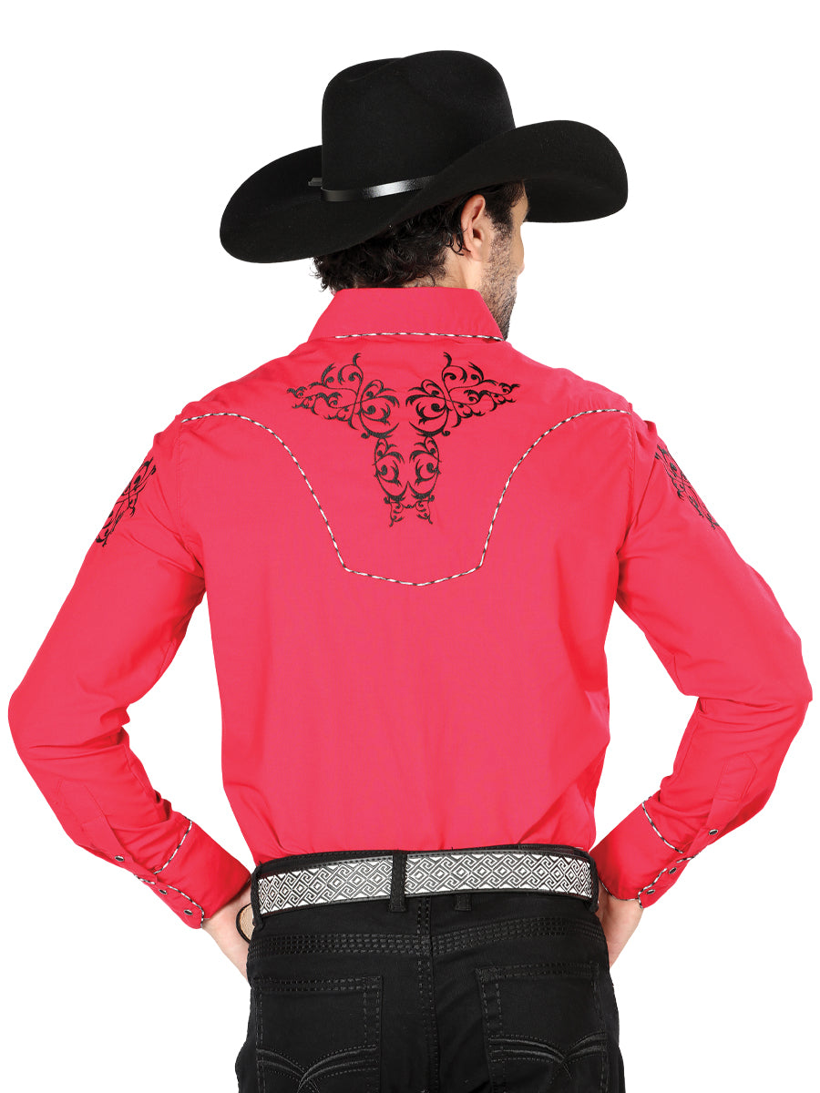 El General Men's Traditional Embroidered Western Charro Shirt Red/Black 40992 — view 2