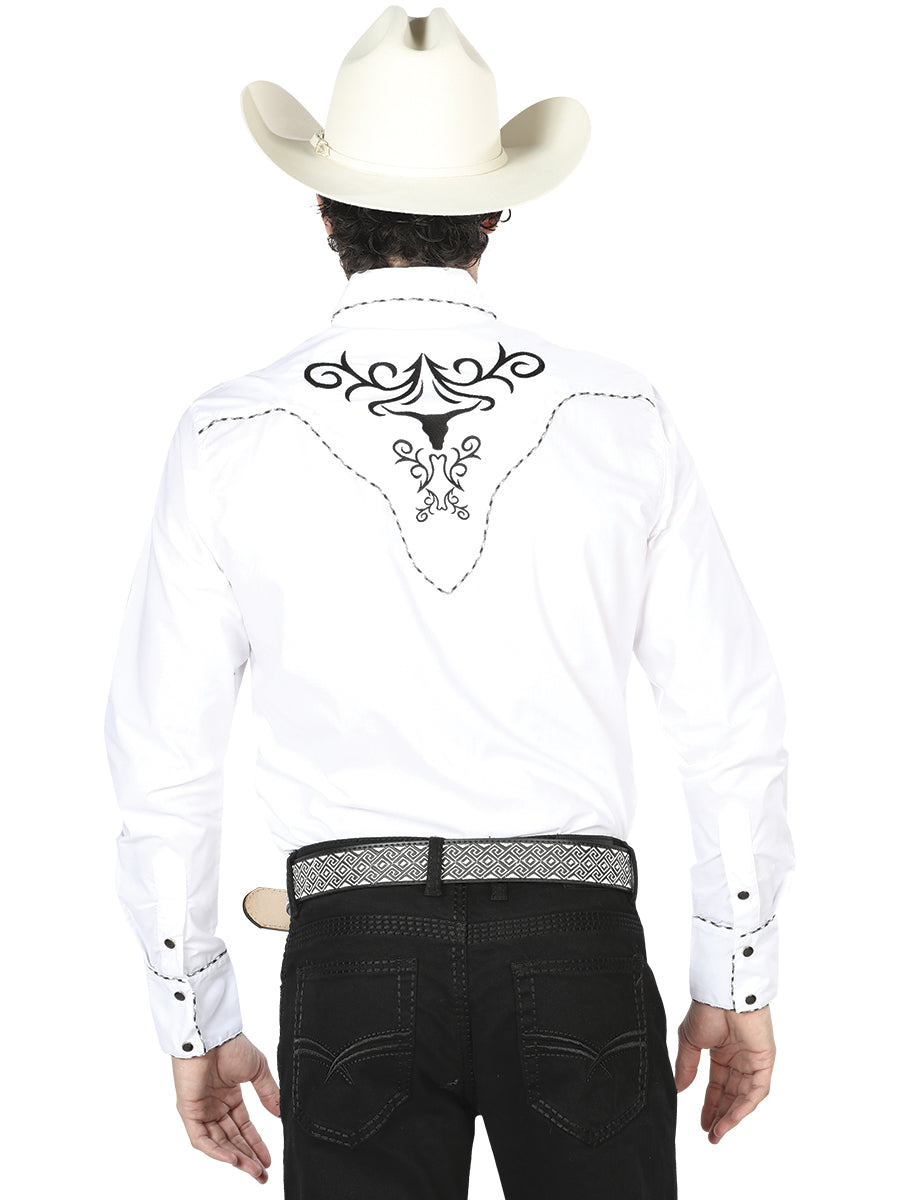 El General Men's Traditional Embroidered Western Charro Shirt White/Black 41004 — view 2
