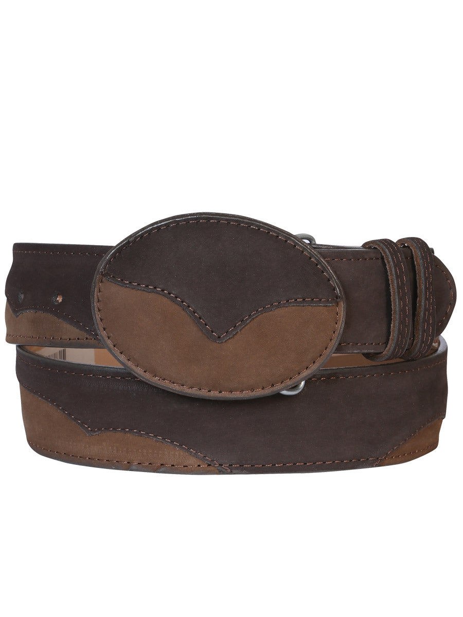 Men's Leather Cowboy Western Belt - Nubuck Choco 41108