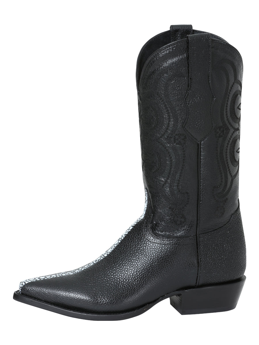 Men's Pointed Toe Leather Cowboy Boots - Made in Mexico - Embossed Stingray Print - 41528 — view 2