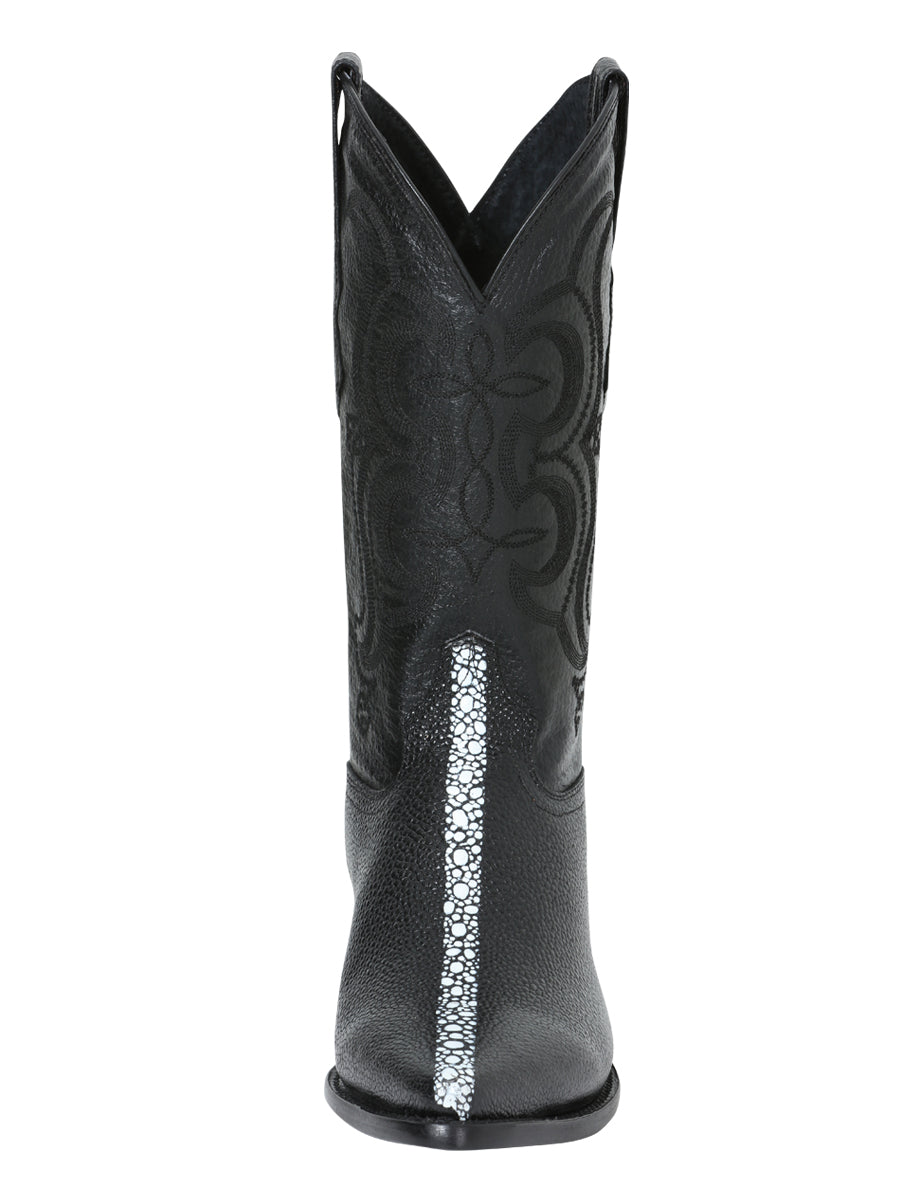 Men's Pointed Toe Leather Cowboy Boots - Made in Mexico - Embossed Stingray Print - 41528 — view 3