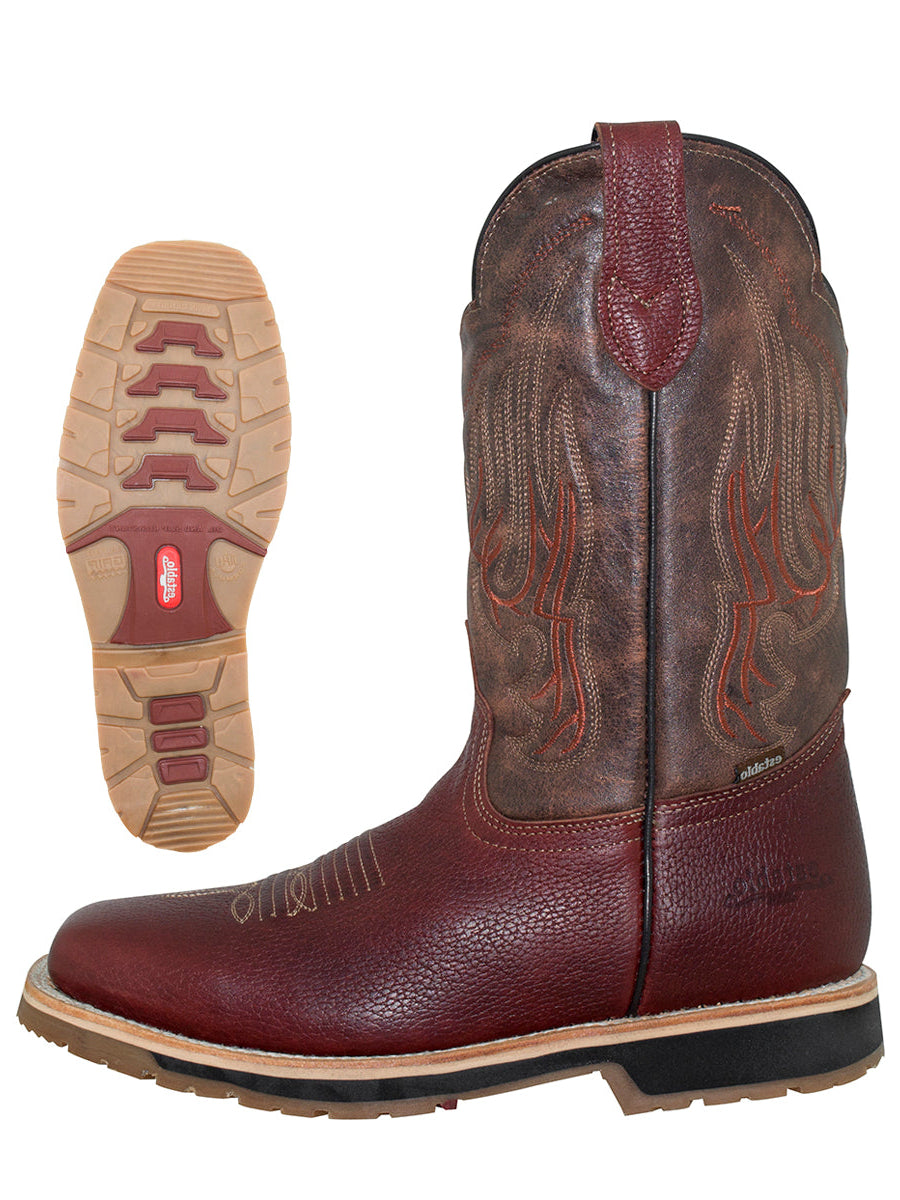 Establo Men’s Leather Cowboy Boot - Bovine Grizzly Leather in Shedron 41541