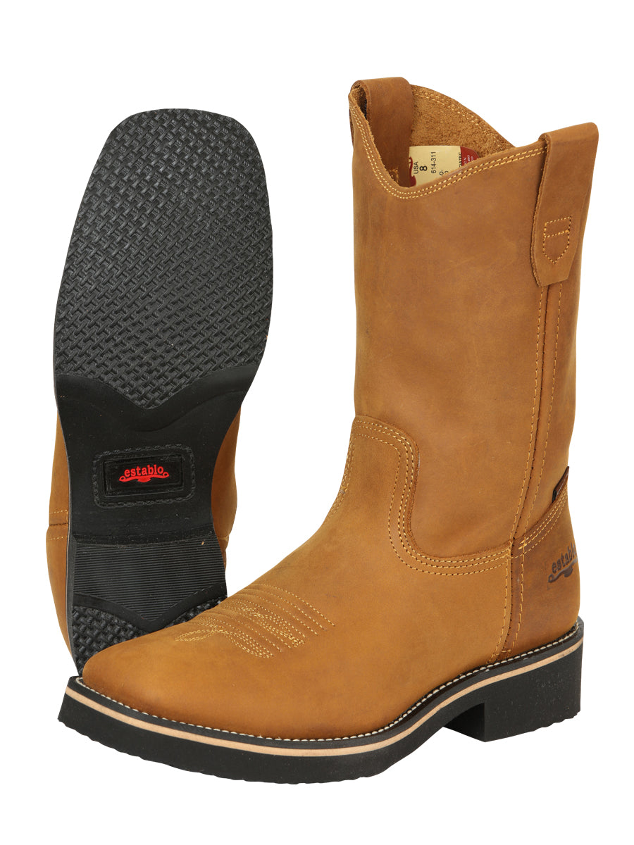 ESTABLO Men’s Leather Hybrid Work Cowboy Boot – Made in Mexico - Crazy Mango 41549 — view 4