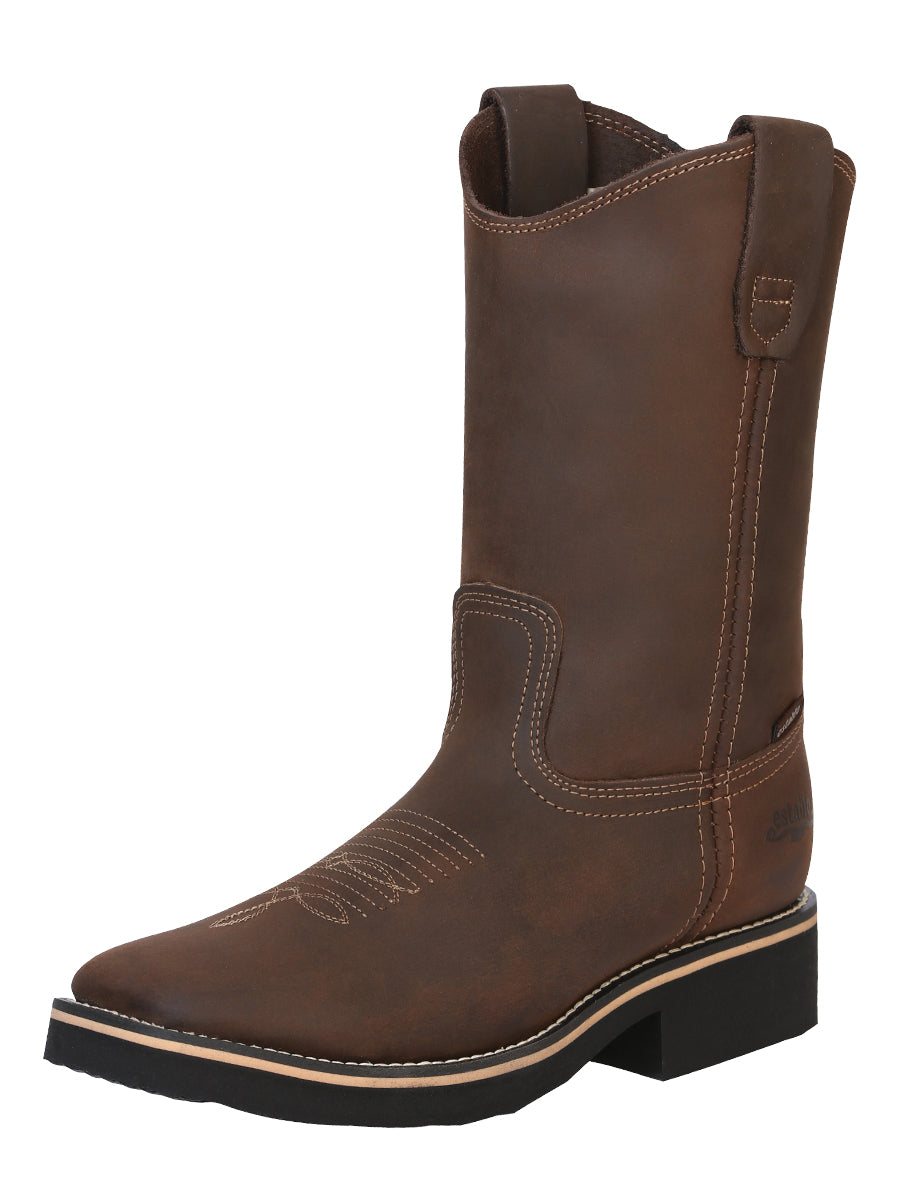 ESTABLO Men’s Leather Hybrid Work Cowboy Boot - Made In Mexico - Crazy Tan 41550